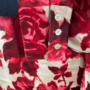 Brooks Brothes silk floral print blouse. Red and tan. Tie neck.  Women’s size 4.